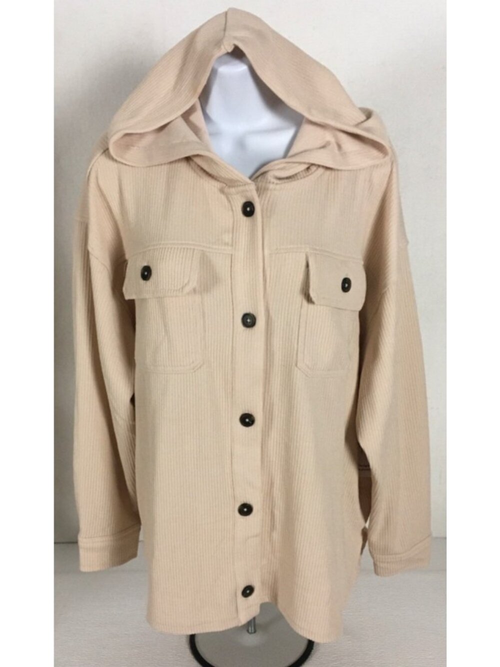 Time and Tru Jacket Size L 12-14 Cream Button Up Button Close Pockets Hooded New